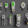 Various Types of Hardware Tools With Modern Gray Green Design And Digital Display Elements