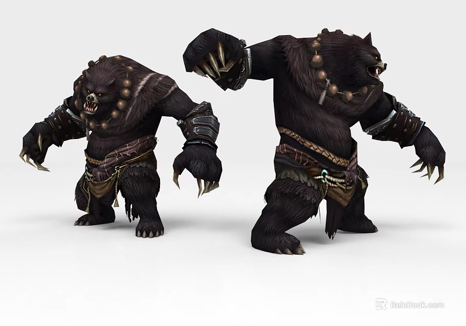 Furry Bear Like Game And Movie Character With Necklace Armor Bracers Sharp Claws Different Postures 3d model 