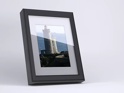Black Picture Frame With Lighthouse Photo And Seaside View On White Background 3d model