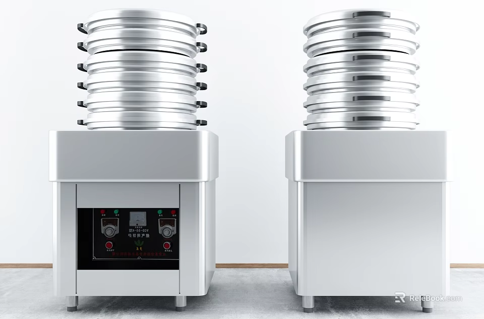 Stainless Steel Commercial Kitchen Appliances With Multi Layer Steamer And Control Panel 3d model 