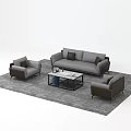 Modern Gray Sofa With Brown Armchairs And Black Frame Coffee Table Set 3d model