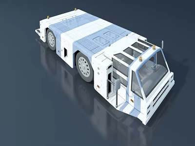 White and Light Blue Utility Vehicle With Flatbed Design Transparent Cab and Multiple Wheels 3d model