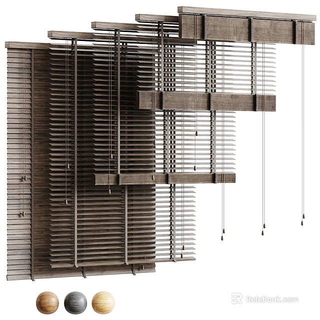 Modern Window Blinds With Wooden Slats For Home Interior Light Control 3d model 