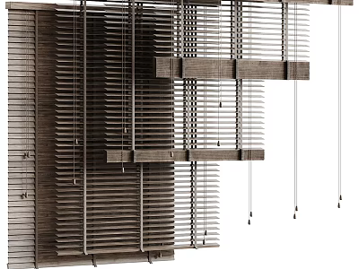 Modern Window Blinds With Wooden Slats For Home Interior Light Control 3d model