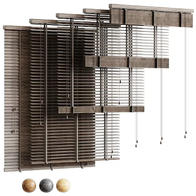 Modern Window Blinds With Wooden Slats For Home Interior Light Control 3d model