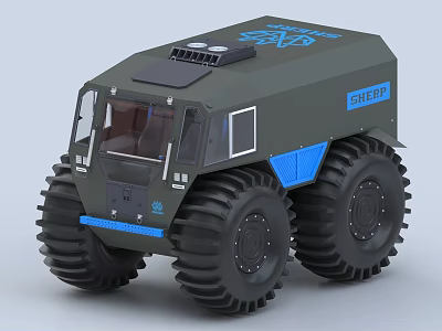 Sherp All Terrain Vehicle Dark Green With Blue Accents And Large Off Road Tires 3d model