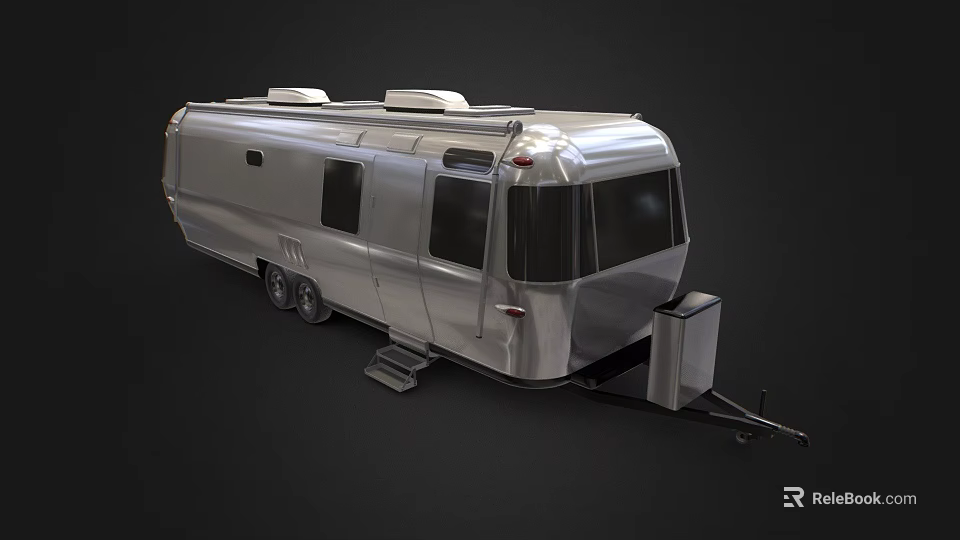 Silver Travel Trailer with Exterior Windows Steps and Functional Design 3d model 