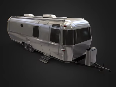 Silver Travel Trailer with Exterior Windows Steps and Functional Design 3d model
