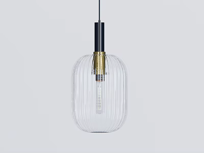 Modern Transparent Ribbed Glass Pendant Light With Black And Gold Accents 3d model