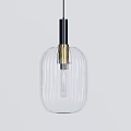 Modern Transparent Ribbed Glass Pendant Light With Black And Gold Accents