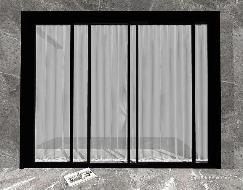 Modern Sliding Door With Black Frame Glass And Marble Wall Interior 3d model 