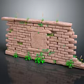 Rustic Scenery of Weathered Brick Wall With Green Plants Growing Through Cracks