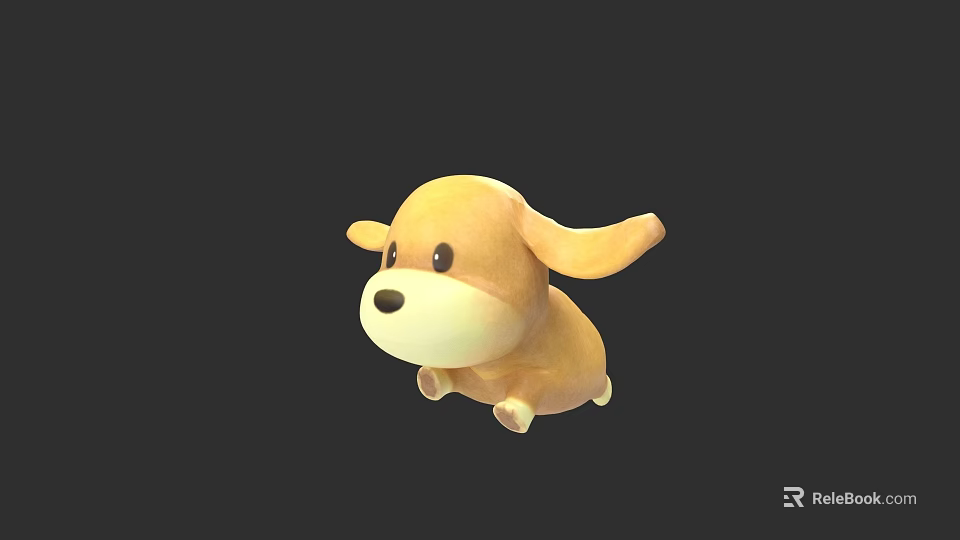 Cute Yellow Cartoon Puppy Toy 3D Model Isolated on Black Background 3d model 