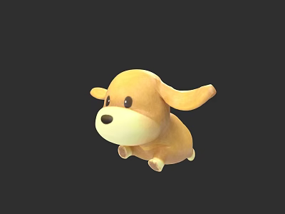 Cute Yellow Cartoon Puppy Toy 3D Model Isolated on Black Background 3d model