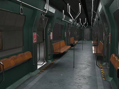 Subway Station Interior With Green Walls Orange Benches And Metal Handrails 3d model