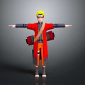 Anime Action Figure With Red Robe Yellow Hair And Red Scrolls In Open Arms Pose