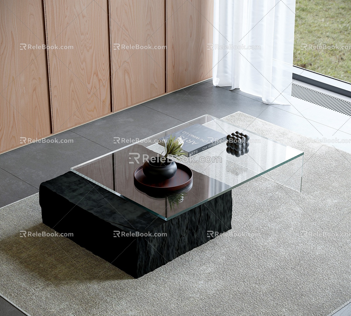 Modern Coffee Table Glass Coffee Table Stone Coffee Table Desktop Ornaments Rectangular Coffee Table 3d model