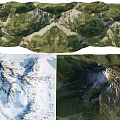 Natural Mountain Landscape Architecture Featuring Green Vegetation Snowy Peaks And Scenic Terrain