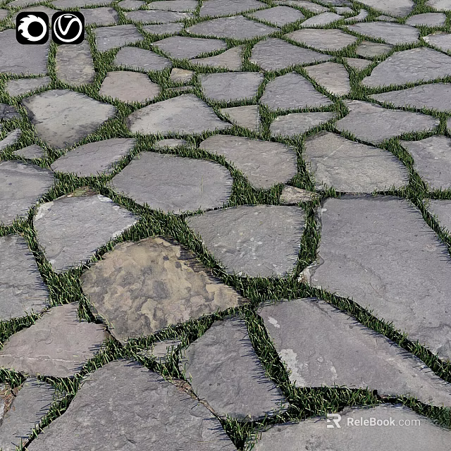 Natural Stone Path With Irregular Paving Stones And Green Grass 3d model 