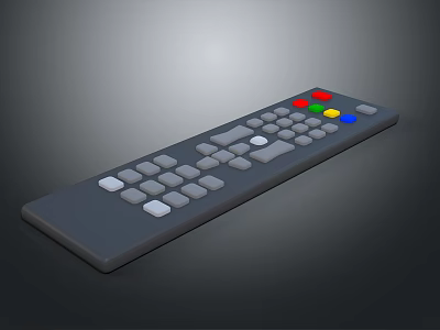 Gray Remote Control Device With Multiple Colored Buttons And White Keys 3d model