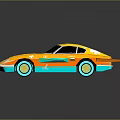Yellow Sports Car With Orange Blue Accents Streamlined Design And Blue Wheels