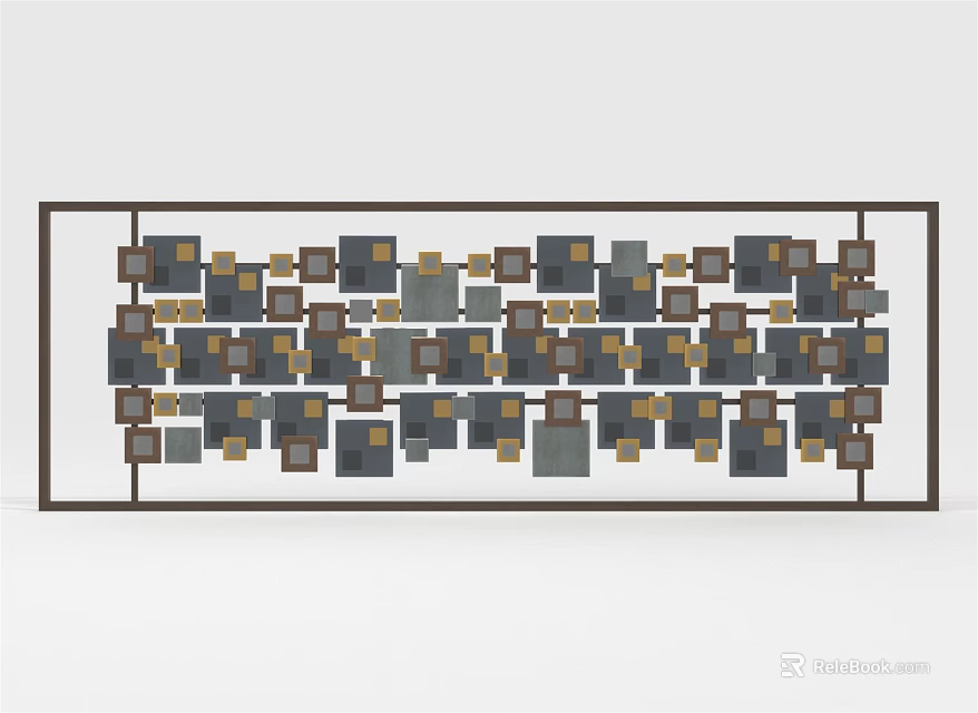 Modern Abstract Wall Decor Featuring Multicolor Geometric Square Pattern And Framed Design 3d model 