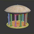 Ornate Decorative Gazebo With Pink Marble Dome And Blue Gold Columns