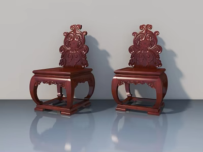 Redwood Swing Doors With Intricate Carvings Against White Walls And Gray Floor 3d model