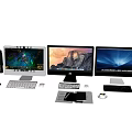 Different Laptop and Desktop Monitors Showing Game Landscape and OS Interface With Keyboard Mouse