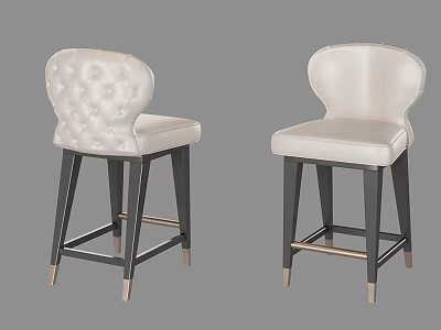 Modern Tufted Cream Upholstered Bar Stools With Dark Wood Legs And Premium Brass Metal Accents 3d model