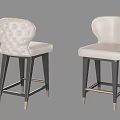 Modern Tufted Cream Upholstered Bar Stools With Dark Wood Legs And Premium Brass Metal Accents
