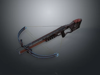 Modern Crossbow Weapon Design With Wooden Frame Metal Parts And Blue Accents 3d model