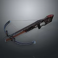 Modern Crossbow Weapon Design With Wooden Frame Metal Parts And Blue Accents