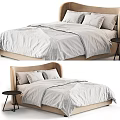 Modern Double Bed With White Bedding Beige Headboard And Side Nightstand 3d model