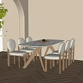 Modern Dining Table Set With Beige Chairs Fresh Fruits Green Plants And Herringbone Wooden Floor