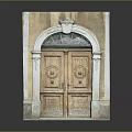 Vintage Architecture Featuring Arched Stone Frame And Carved Wooden Door