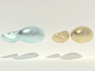 Shiny Silver And Golden Fruits Whole And Sliced On Light Background 3d model