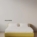 Poliform Double Bed With White Sheets And Yellow Headboard In Light Colored Room 3d model
