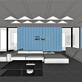 Modern Office Reception Desk With Blue Wall MAX Trust Sign And Sofa Area