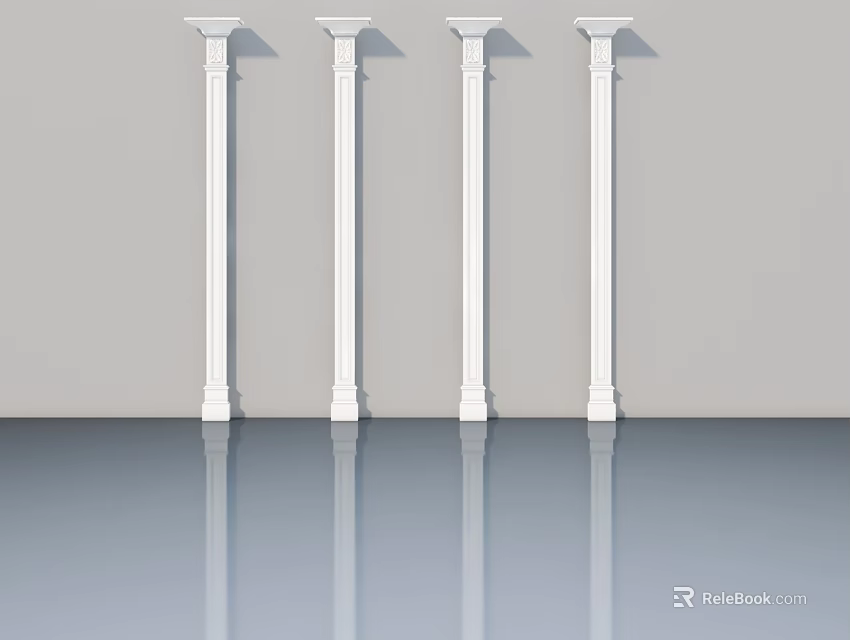 White Swing Doors Design With Classic Columns And Reflective Floor 3d model