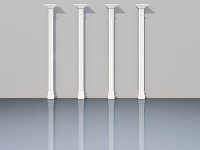White Swing Doors Design With Classic Columns And Reflective Floor 3d model