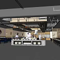 Modern Restaurant Interior With Open Kitchen Chefs Preparing Food And Dining Area 3d model