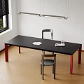 Nordic Dining Table and Chair Desk and Chair Workbench Conference Long Table Chandelier 3d model
