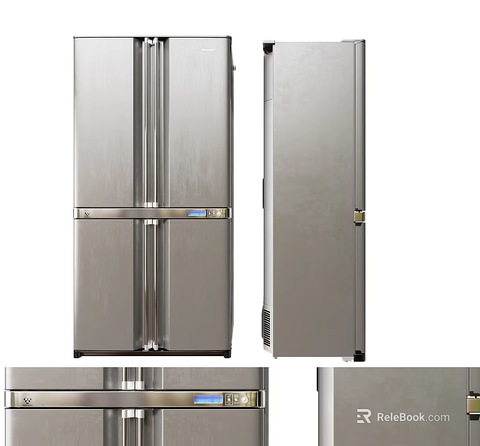 Stainless Steel Double Door Refrigerator And Upright Freezer Modern Design For Kitchen 3d model 