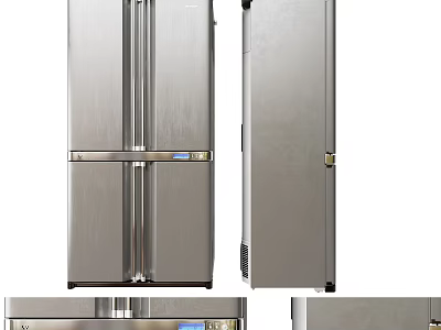 Stainless Steel Double Door Refrigerator And Upright Freezer Modern Design For Kitchen 3d model