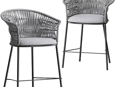 Rattan Outdoor Chairs With Armrests High Legs Gray Cushions And Metal Frames 3d model