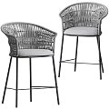 Rattan Outdoor Chairs With Armrests High Legs Gray Cushions And Metal Frames