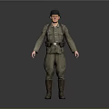 Military Uniformed Character Standing Pose With Green Outfit Black Cap Brown Boots And Gray Background