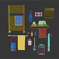 Essential Bathroom Supplies With Towel Rack Towels Toilet Paper Holder And Trash Can