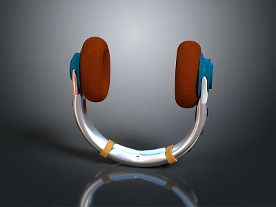 Modern Electronic Headphones With Brown Ear Cushions Blue Components Silver Headband And Yellow Straps 3d model